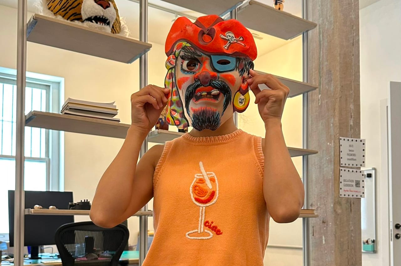 An attendee wearing a colorful mask at Bogathon 1.