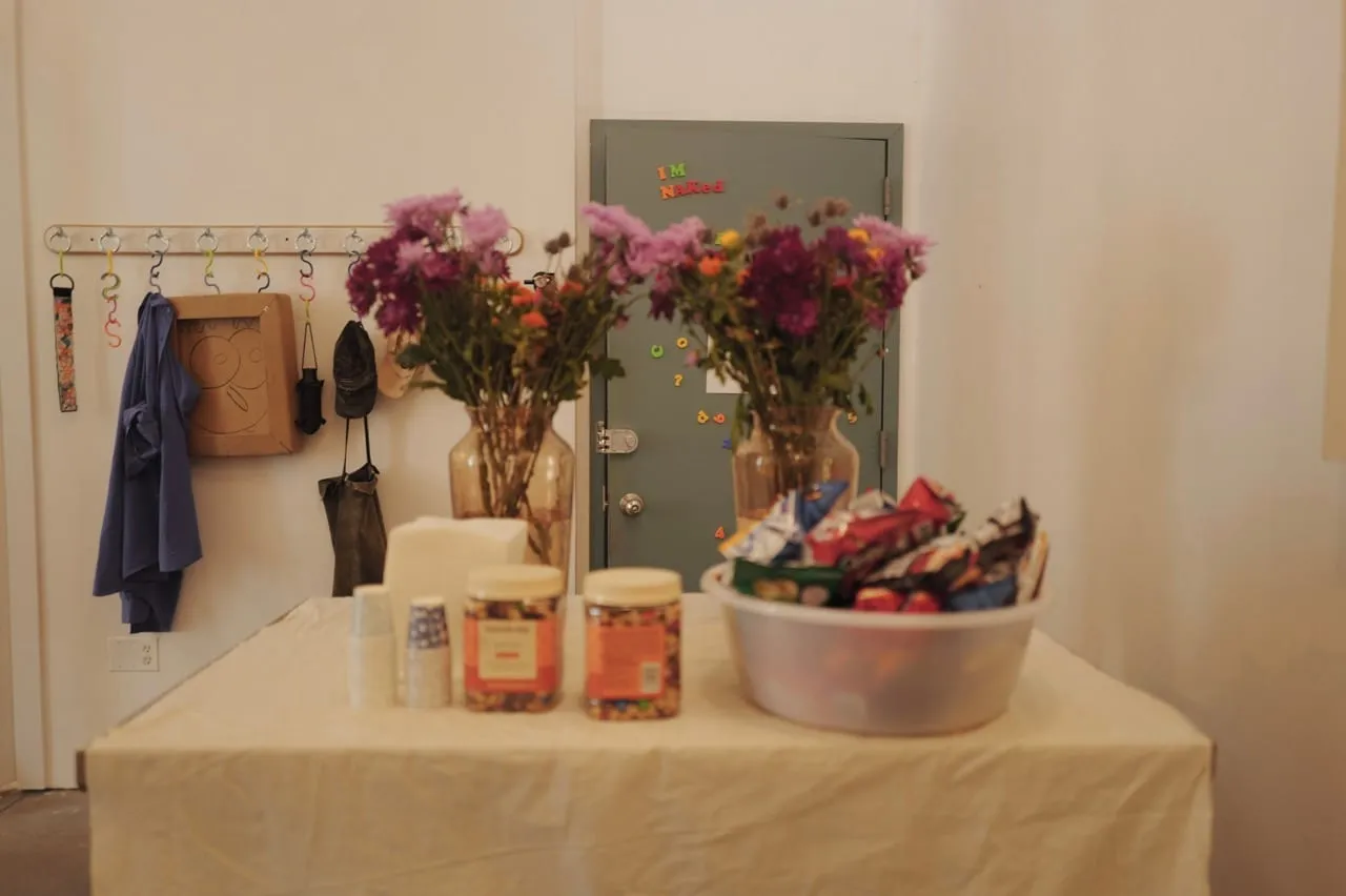 Bouquets and refreshments set out for Bogathon guests.