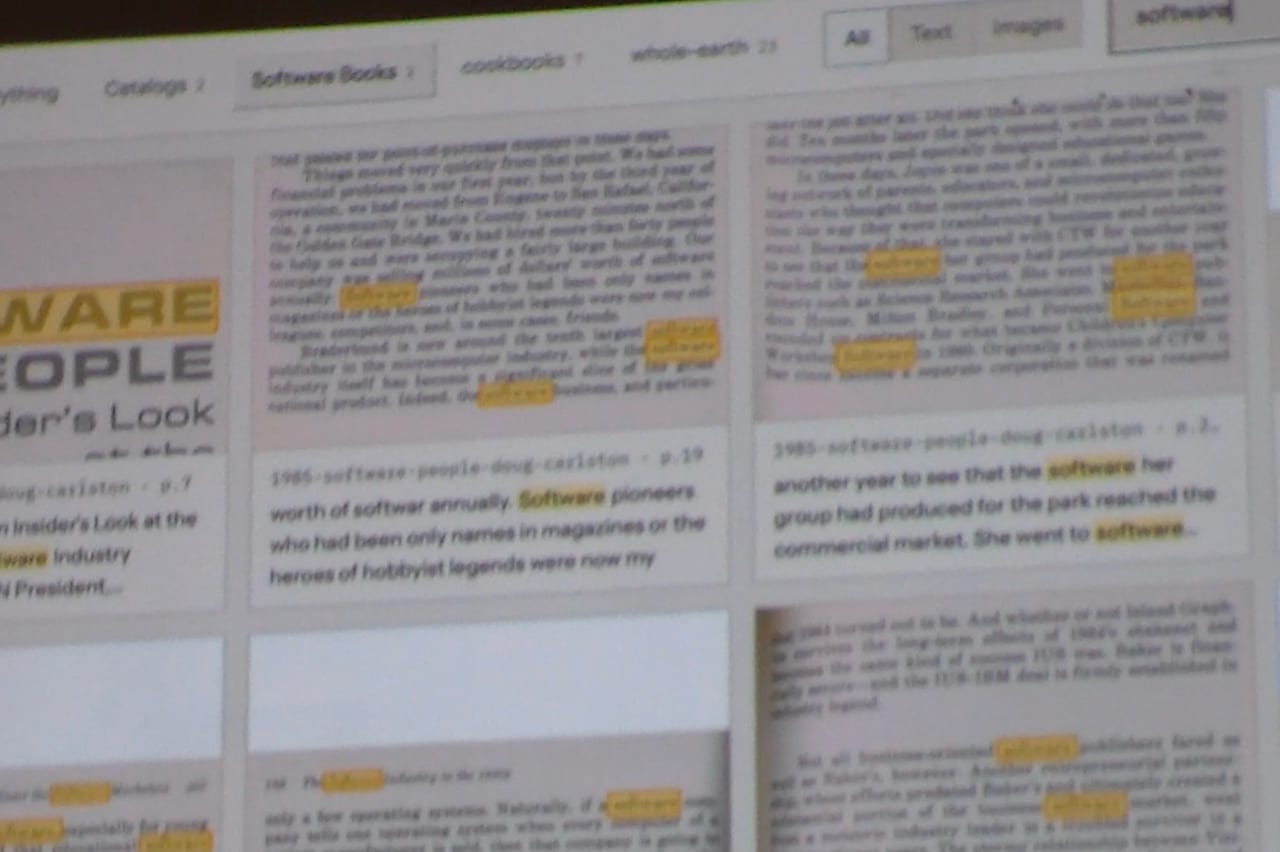 A projected collection of annotated text excerpts.