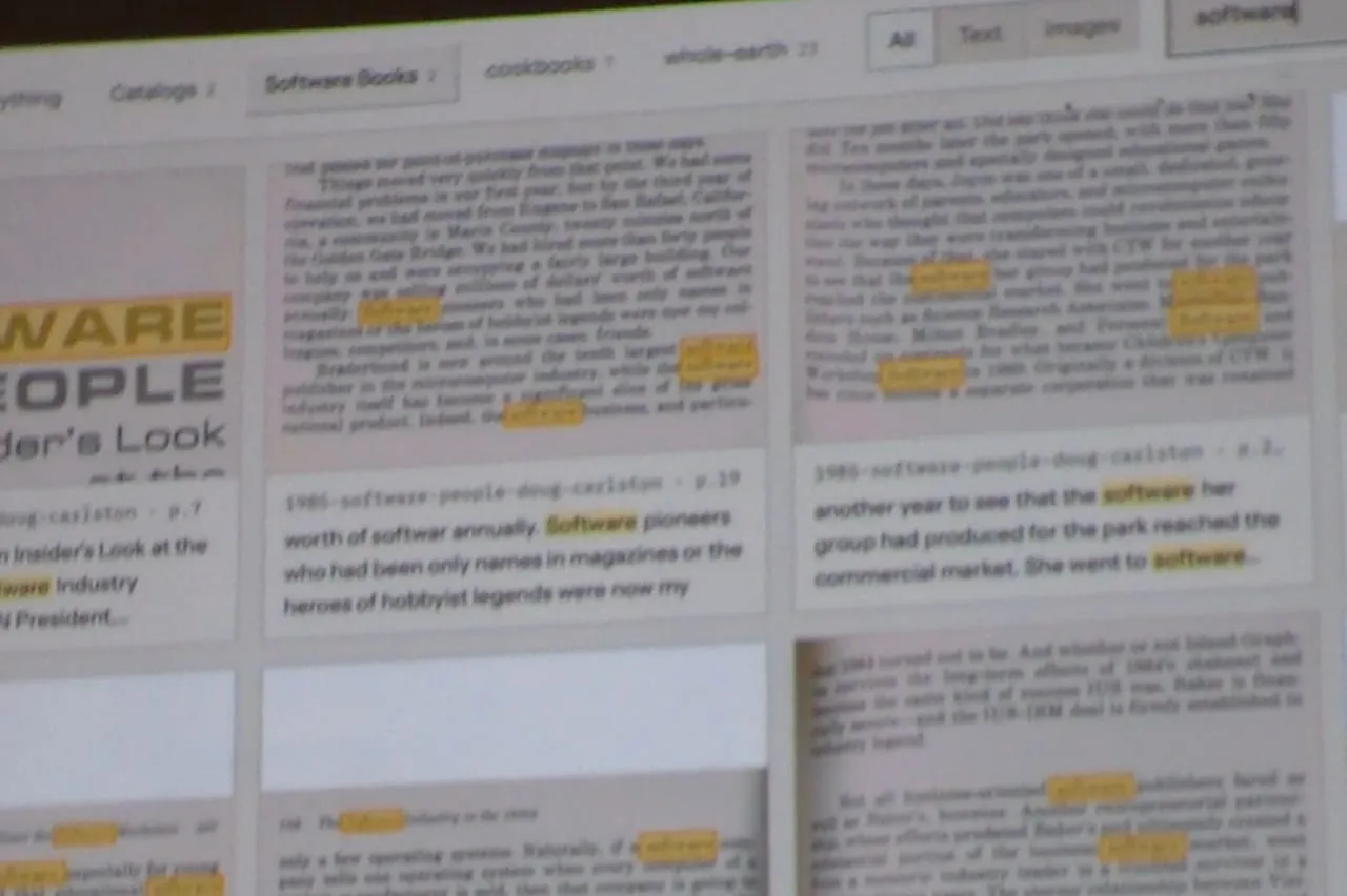 A projected collection of annotated text excerpts.