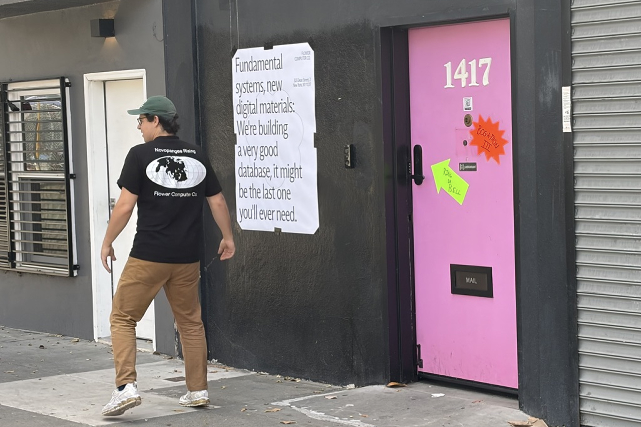 Lucas preparing the front of thet building with some posters